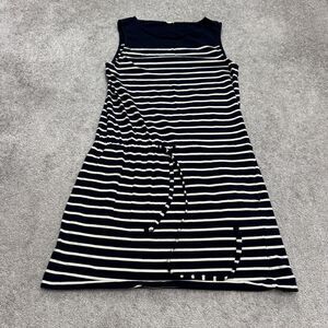 J.Crew Drawstring Tank Dress Womens Small Blue White Striped Sleeveless Pocket